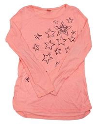 Neonově růžová melírovaná tunika s hvězdami z kamínků zn. Y.F.K.