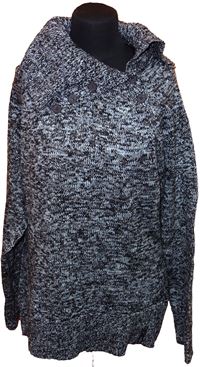 Dámský černo-šedý melírovaný svetr s límcem 