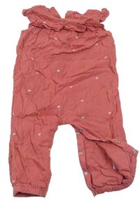 Růžový mušelínový podšitý kalhotový overal s puntíky zn. Tu