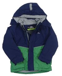 Tmavomodro-zelená šusťáková zimní funkční bunda s kapucí zn. Trespass