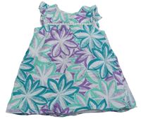 Tyrkysovo-bílo-fialové květované plátěné šaty zn. GAP 