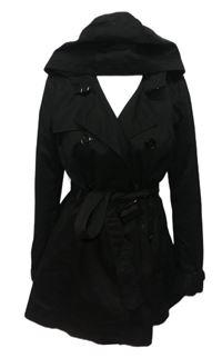 Dámský černý plátěný jarní kabát s páskem zn. H&M