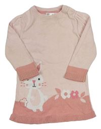 Světlerůžové pletené šaty s králíčkem zn. M&Co.