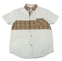 Bílo-béžová košile s kostkovaným vzorem a kapsičkou zn. Next