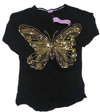 Černé tričko s motýlkem z flitrů zn. F&F