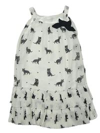 Bílé šifonové šaty s kočkami a mašlí zn. H&M