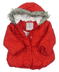 Červená puntíkovaná šusťáková zimní bunda s kapucí zn. Mothercare