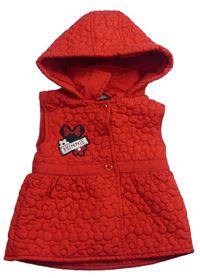 Červená prošívaná šusťáková lehce zateplená vesta s Minnie a kapucí zn. Disney