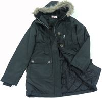 Černá šusťáková zimní bunda s kapucí s chlupem 