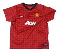 Červeno-černý kostkovaný funkční fotbalový dres Manchester United zn. Nike