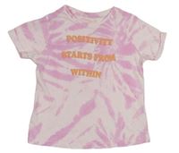 Světlerůžovo-růžové batikované tričko s nápisy zn. PRIMARK