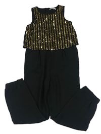 Černo-zlatý slavnostní kalhotový overal s flitry zn. M&S
