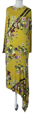 Dámksé olivové květované midi asymetrické šaty 