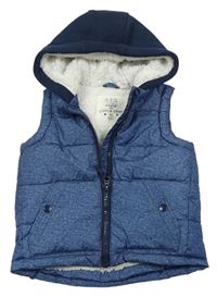 Tmavomodrá melírovaná šusťáková zateplená vesta s kapucí zn. F&F