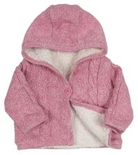 Růžovo-bílý melírovaný propínací zateplený svetr s kapucí zn. Mothercare