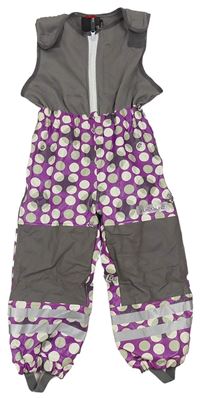 Purpurovo-šedé pogumované podšité laclové kalhoty s puntíky