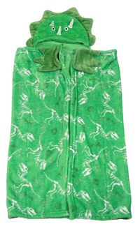 Zelená chlupatá deka s kostrami dinosaurů a kapucí zn. Matalan