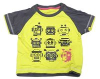 Žluto-tmavošedé tričko s roboty zn. M&S