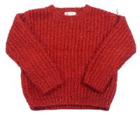 Červený chlupatý třpytivý svetr zn. H&M