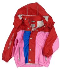 Růžovo-červeno-modrá nepromokavá bunda s odepínací kapucí zn. BASECAMP