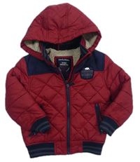 Červeno-tmavomodrá šusťáková zimní bunda s kapucí zn. C&A