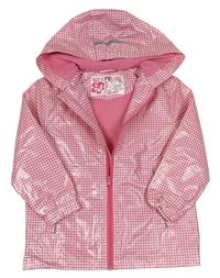 Růžovo-bílá kostkovaná nepromokavá přechodová bunda s kapucí zn. Pocopiano