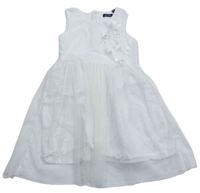 Bílé tylové šaty s flitry a 3D květy zn. Blue Seven