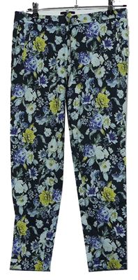 Dámské tmavomodré květované crop kalhoty zn. H&M