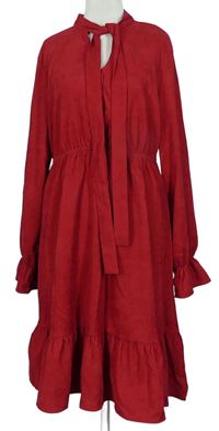 Dámské červené manšestrové košilové šaty s vázačkou zn. Shein 