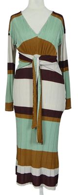 Dámské barevně pruhované žebrované midi šaty s páskem zn. Asos 