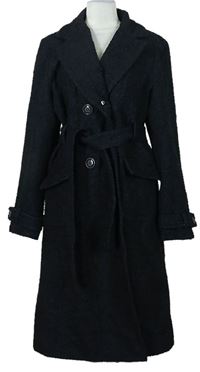 Dámský černo-modrý melírovaný vlněný kabát s páskem zn. Antoni&Alison
