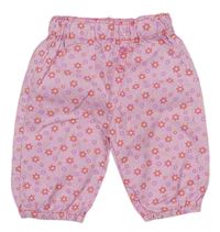 Růžové cuff květované kalhoty 