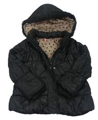 Černá šusťáková prošívaná zimní bunda s kapucí 