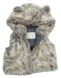 Šedo-pudrová kožešinová podšitá vesta s kapucí s oušky zn. Mothercare