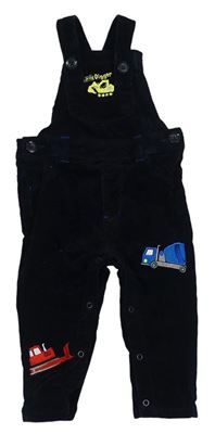 Tmavomodré manšestrové laclové kalhoty se stavebními stroji zn. St. Bernard