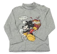 Šedé melírované triko s Mickey mousem a rolákem zn. Disney