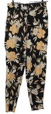 Dámské černo-béžové květované volné kalhoty zn. F&F