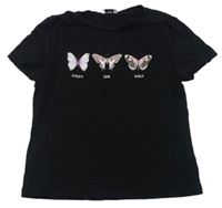 Černé tričko s motýlky zn. F&F