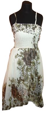 Dámské hnědo-bílé květované žabičkové šaty 