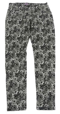 Šedo-černé květované skinny sametovo/manšestrové kalhoty zn. F&F