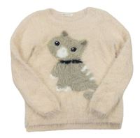 Broskvový chlupatý svetr s kočičkou zn. H&M