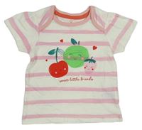 Bílo-růžové pruhované tričko s ovocem zn. Mothercare