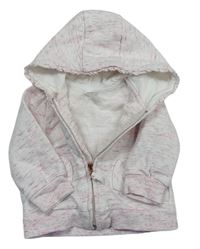 Růžovo-bílá melírovaná propínací mikina se srdíčkovými kapsami a kapucí zn. H&M
