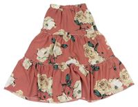 Starorůžovo-béžová květovaná lehká maxi sukně zn. Shein