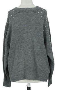 Dámský šedý svetr s kamínky zn. H&M