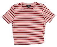 Růžovo-bílo-červené pruhované crop tričko zn. New Look
