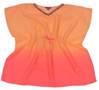 Neonově oranžovo-růžová plážová tunika s korálky zn. Yd.