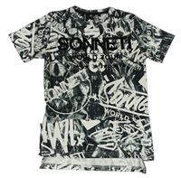Černo-bílé tričko s logy a graffiti zn. Sonneti