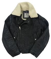 Černá koženková zateplená bunda - křivák s kožíškem zn. M&Co.
