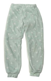 Mentolové chlupaté pyžamové kalhoty se srdíčky zn. H&M